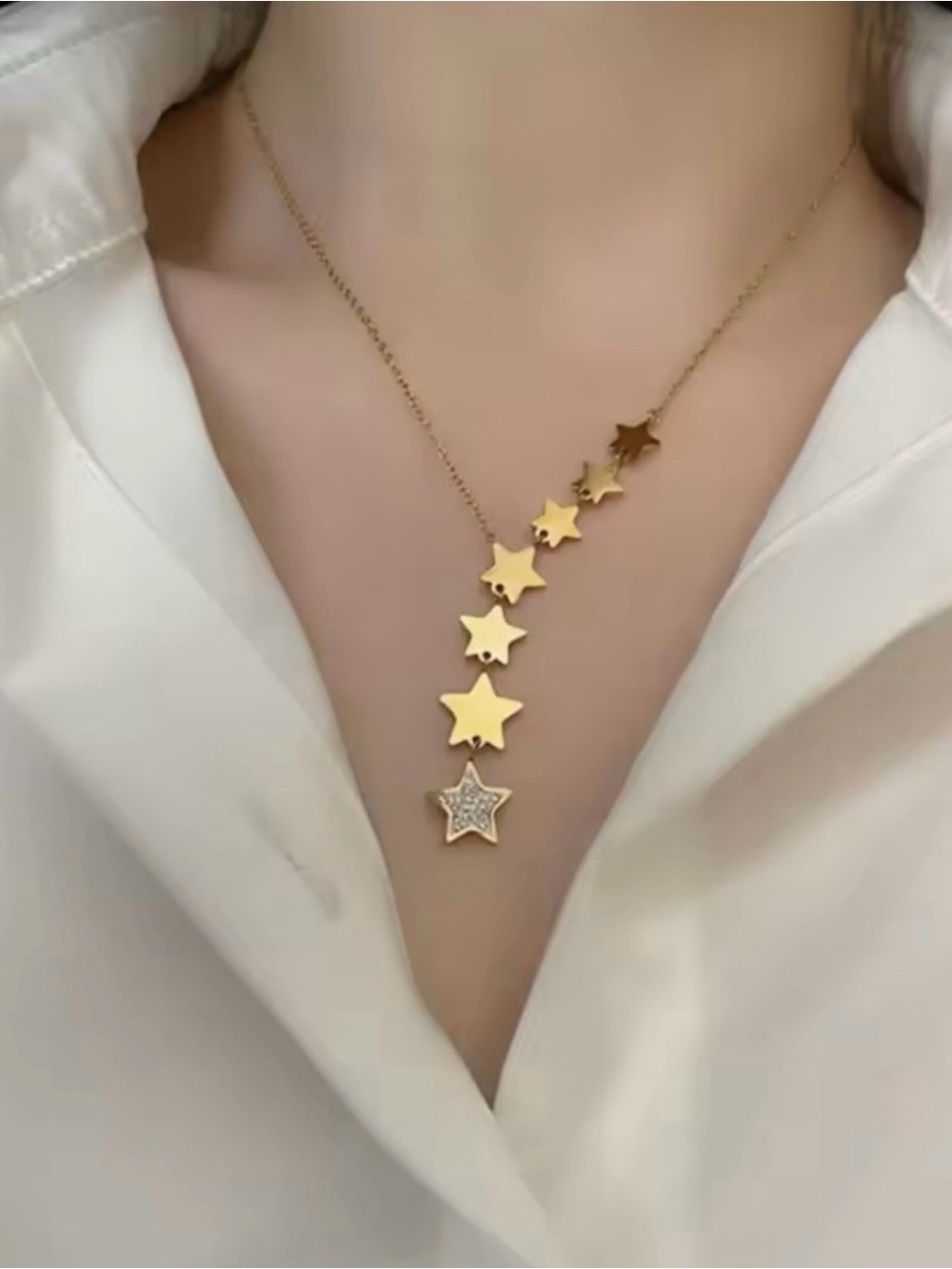 Gold Star Drop Necklace